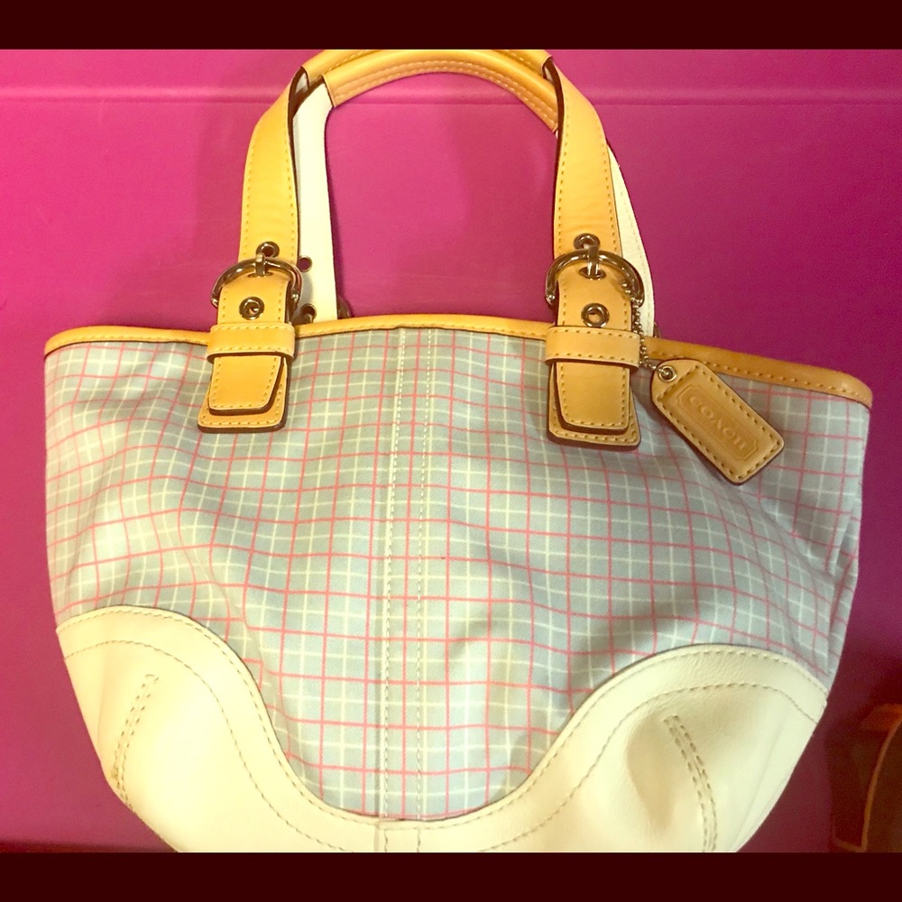 Authentic Coach 1821 Pink & Blue Plaid tote